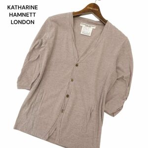 KATHARINE HAMNETT LONDON キャサリン ハムネット 春夏 シャーリング 5分袖 ストレッチ カーディガン Sz.M　メンズ グレー　C4T06127_6#A