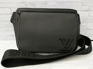 美品 ルイヴィトン LOUIS VUITTON LVアエログラム バムバッグ 機番なし レザー ブラック ウエストポーチ ボディバッグ メンズ レディース