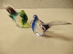 1220067w【Multi Glass マルティグラス 鳥 ペア 置物 つがい 夫婦鳥】最大サイズ（全長）18.5cm程度（しっぽ含む）※尻尾欠けアリ/中古品