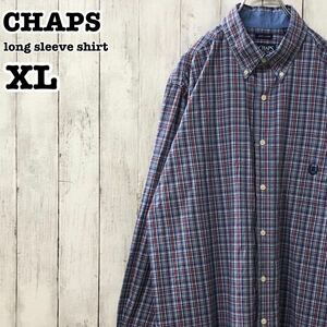 CHAPS チャップス US アメリカ古着 刺繍ロゴ チェック 長袖 ボタンダウンシャツ XL