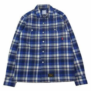 WTAPS ダブルタップス 14AW 142GWDT-SHM05 VATOS L/S SHIRTS TEXTILE バトス チェック ネル シャツ ネイビー系 S【中古】