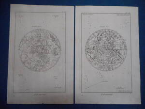 即決1770年頃『両半球星図』アンティーク天球図、天文、天体、星座早見盤、銅版画、星図、星座図絵Star map, Planisphere, Celestial atlas