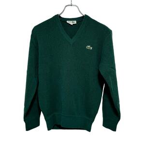 70s LACOSTE ラコステ ワンポイント ウール ニット セーター 2 グリーン メンズ Rマークなし ビンテージ 24-0626