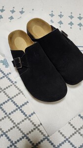 GU サンダル リアルレザークロッグサンダル ビルケンシュトック BIRKENSTOCK スリッポン ブラック レザー 靴 26 スエード