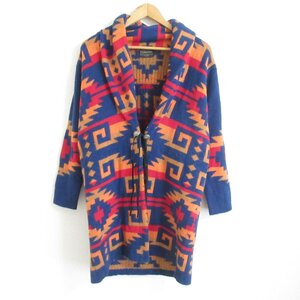 美品 PENDLETON ペンドルトン オルテガ柄 ショールカラー コンチョボタン カーディガン ネイビー ◆