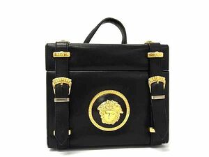 1円 GIANNI VERSACE ジャンニ ヴェルサーチ メデューサ レザー バニティバッグ メイクボックス コスメボックス ブラック系 AY5992