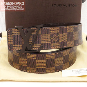 ルイヴィトン LOUIS VUITTON サンチュール・LVイニシャル 40MM “ダミエ”／ベルト M9807U 90cm 良品 [質イコー]