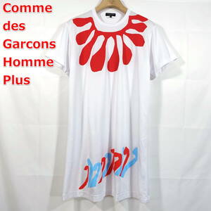 【良品】コムデギャルソンオムプリュス　ロング丈波柄Ｔシャツ　COMME des GARCONS Homme Plus　サイズＭ　白赤水色