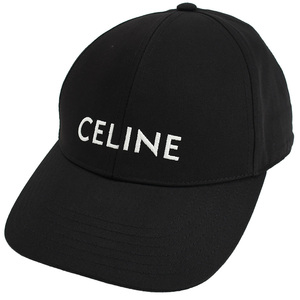 セリーヌ CELINE ベースボールキャップ ロゴ 刺繍 2AUS9242N コットン ブラック 黒 ゴールド金具 サイズM 帽子 レディース メンズ 中古