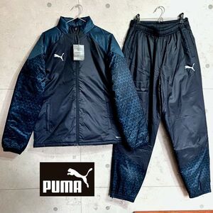 新品24200円★M★PUMA 中綿 防寒 防風 TEAMCUP ウォームパデットジャケット＆パンツ 上下 紺