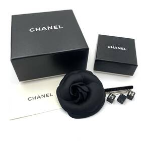 【１円スタート】CHANEL　シャネル　ブローチ　2点セット　コサージュ　カメリア　キューブ　ブラック　アクセサリー　レディース　6D-022