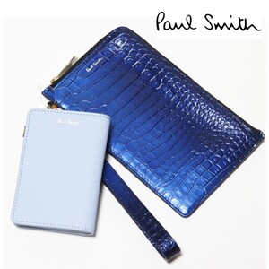 《Paul Smith ポールスミス》新品 ストラップ付 クロコ型押し イタリア製レザー デュオポーチ マルチケース キーリング 男女兼用 A9487