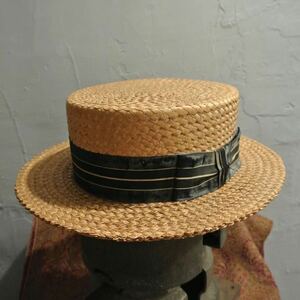 30s! Vintage stetson The Special boater hat 7ヴィンテージステットソンボーターハットカンカン帽ブルーストライプ56cmパナマ麦わら夏