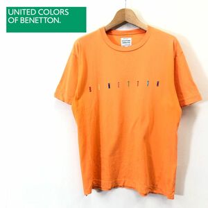 G2349-F-N◆ イタリア製 ◆ old ◆ united colors of benetton ベネトン 半袖Tシャツ カットソー ロゴ刺繍 ◆sizeM コットン オレンジ 古着