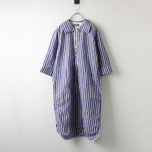 美品 定価6.3万 2022SS マーガレットハウエル MARGARET HOWELL WIDE STRIPE LINEN ワンピース 1/ネイビー ストライプ【2400014169669】