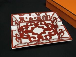 ■美品■ HERMES エルメス ガダルキヴィール 灰皿 アッシュトレイ 小物入れ インテリア レッド系×ホワイト系 FA9968