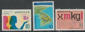 韓国・1975＃943－国際婦人年・予備軍の日・メートル100年3完 未 ＄1.85