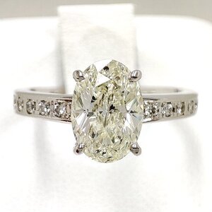 Y9187★Pt900 天然ダイヤモンド 2.005ct 天然ダイヤモンド 0.11ct リング★10.5号 4.2g 仕上済 鑑定書