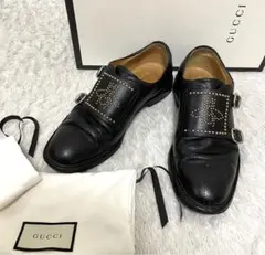 【良品】GUCCI ビースタッズ ダブルモンク ビジネスシューズ 黒　25.5