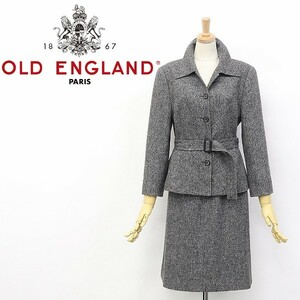 ◆OLD ENGLAND/オールド イングランド シルク混 ツイード ベルテッド ジャケット＆スカート スーツ セットアップ 36