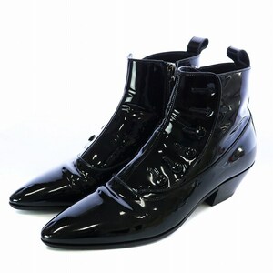 サンローラン パリ アンクルブーツ Ankle Boots ショートブーツ ポインテッドトゥ チャンキーヒール ジップ ボタン 36 23.0cm 黒