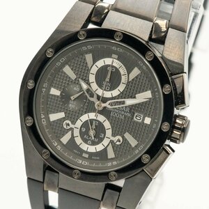 1円 稼働 極美品 PULSAR パルサー Chronograph クロノグラフ QZ クオーツ スモセコ 黒 グレー文字盤 腕時計 メンズ 0435320240604