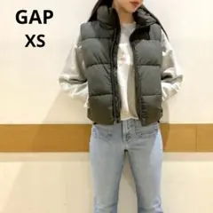 【美品】GAP ギャップ ビッグパフ 中綿 クロップドベスト XS カーキ