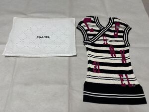 8045 送料無料 未使用 CHANEL シャネル ロゴ リブニット Tシャツ トップス P60629 サイズ36 ノースリーブ