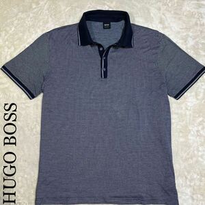 HUGO BOSS ★希少 XL★ ポロシャツ 総柄　タグロゴ　ヒューゴボス 半袖カットソー　ストレッチ　コットン　ボタン刻印　メンズ　送料410円