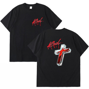 新品 【黒色-3XL】RED CROSSヒップホップ柄Ｔ-シャツ 3XL