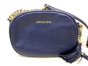 美品 MICHAEL KORS マイケルコース ■ ネイビー ショルダーバッグ レザー フリンジ レディース ロゴ □ 6J