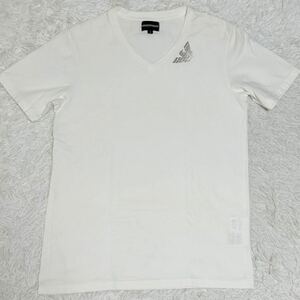 Lサイズ◆エンポリオアルマーニ EMPORIO ARMANI ラインストーン Tシャツ イーグルロゴ 半袖 白 ホワイト 伸縮性 ストレッチ カットソー