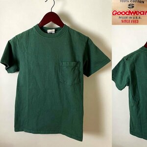 ★【国内正規品 希少レア USA製 】GOODWEAR グッドウェア コットン100% 定番名作 無地 やや厚手 ポケット Tシャツ 半袖 S グリーン系