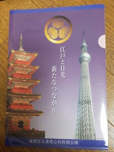 日光東照宮　五重塔心柱特別公開　限定クリアファイル　スカイツリー　徳川家紋入り