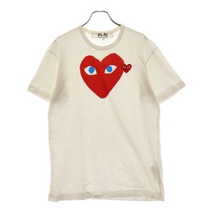 プレイコムデギャルソン PLAY RED DOUBLE HEART S/S TEE プレイ レッド ダブルハート 半袖Tシャツ ワッペン付きカットソー ホワイト/レッド