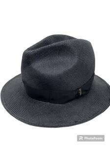 ★美品★Borsalino ボルサリーノ paglia straw paille stroh ストローハット　帽子　サイズ57 専用箱付き　ブラック イタリア製 