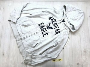 AMERICAN EAGLE アメリカンイーグル メンズ ロゴフロッキープリント ジップパーカー M 杢グレー