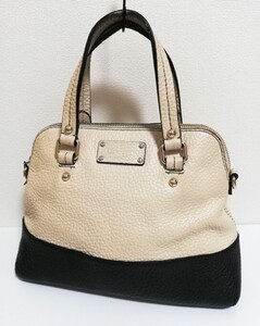 S1296●ケイトスペード KATE SPADE レザー ハンドバッグ レディース ベージュ×ブラック