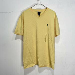 送料無料☆タグ付き未使用☆Ralph Lauren☆ラルフローレン☆ワンポイントロゴVネックTシャツ☆ポニーマーク☆半袖☆イエロー☆S☆K23