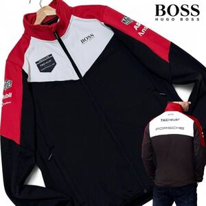 未使用級/Lサイズ●ポルシェ×ヒューゴボス×タグホイヤー トラックジャケット ジャージ ストレッチ 黒 白 PORSCHE×HUGO BOSS×TAG Heuer