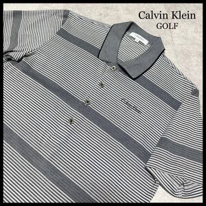 未使用級 Calvin Klein GOLF カルバンクライン ポロシャツ ゴルフ 半袖 ボーダー 速乾 グレー M