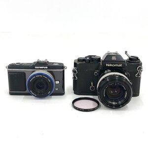 カメラ 2点 おまとめ OLYMPUS ミラーレス一眼レフカメラ 17mm 1:2.8 通電未確認/NIKON 一眼レフフィルムカメラ 1:1.4 f=50mm【CLAZ8044】