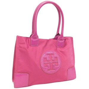 1円 ■ 美品 トリーバーチ ハンドバッグ ピンク系 ナイロン×エナメル エラ 普段使い TORY BURCH ■E.Bii.zE-08