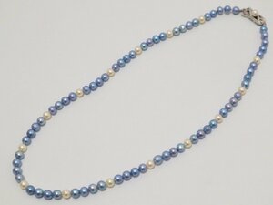 【1円スタート】MIKIMOTO K14WG 刻印 パール ネックレス 青 真珠 約5㎜珠 全長約40cm 5-A181/1/60L