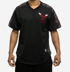 USA限定!! 【2XL】MITCHELL&NESS ミッチェル&ネス 正規品 NBA シカゴ ブルズ Bulls 黒 Vネック メッシュシャツ ユニフォーム バスケ