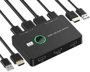 KVM切替器 2入力1出力 4K@60Hzをサポート 2台のコンピューター用のUSB HDMIスイッチ キーボードマウスプリンターと1台のHDモニターを共有