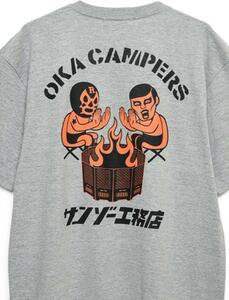 パンクドランカーズ　 丘キャンパーズ x サンゾー工務店 焚き火 Tシャツ☆新品☆　あいつ XL グレー　