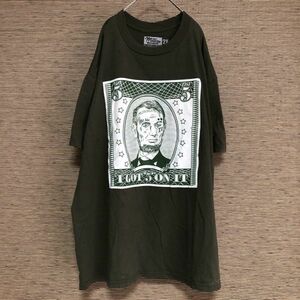 偉人　半袖Tシャツ　リンカーン　カーキー　紙幣　USA　アメリカ大統領60 古着　入手困難　激レア　希少 人気　ビッグサイズ　ゆるだぼ