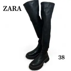 ✨大人気✨ZARA ニーハイブーツ トラックソール 厚底 ブーツ ブラック 39