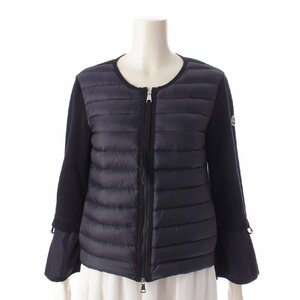 【モンクレール】Moncler ニット切替 ジップアップ ノーカラー 袖フレア ライトダウンジャケット ネイビー XS 【中古】201928